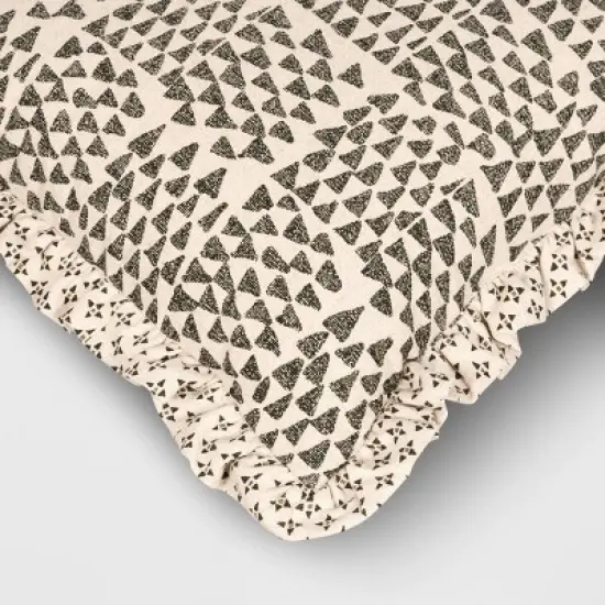 Square Block Print Reversible Pillow with Ruffle Trim Green - Threshold&trade; image {4}