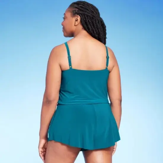 Women's UPF 50 High Neck Swim Romper with Pockets One Piece Swimsuit - Aqua Green&reg; image {1}