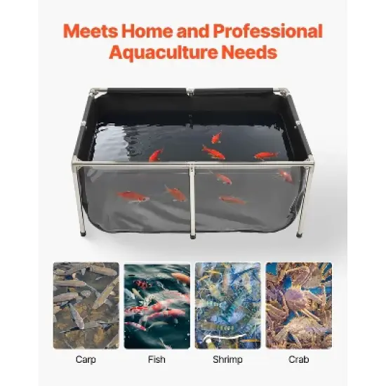 VEVOR Canvas Fish Pond, 126.8 Gal Above Ground Fish Pond,PVC Koi Tank with Clear Viewing Panel, Rectangular Goldfish Tank with Stainless Steel,Black image {6}