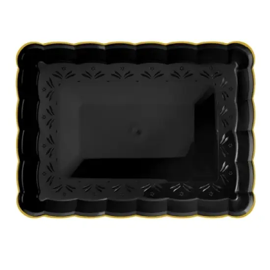 Posh Setting Black and Gold Rectangular Serving Tray with Scalloped Edge - 4 Count image {6}