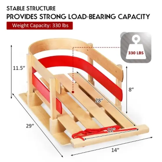 Costway Baby Kids Wooden Sled Solid Seat Toddler Boggan Outdoor Play Snow Toys image {3}