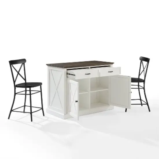 Clifton Kitchen Island with Camille Stools Distressed White/Black - Crosley image {8}