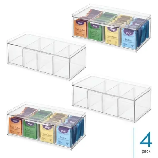 iDesign Set of 4 Stackable 4-Section Tea Storage Drawers - Clear image {1}