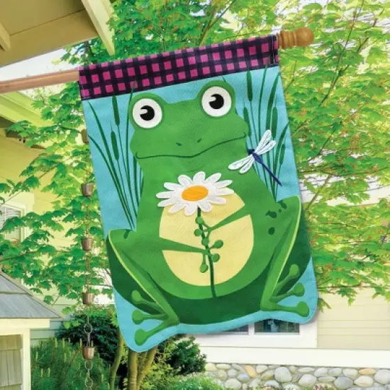 Daisy Frog Summer Burlap Sculpted House Flag 28" x 40" Briarwood Lane image {2}