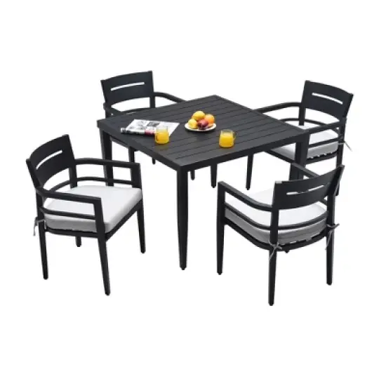 Sapphtopaz Outdoor Dining Set Outdoor Table and Chairs with Swivel Rock Chairs, Cushions for Terrace, Lawn, Garden image {4}