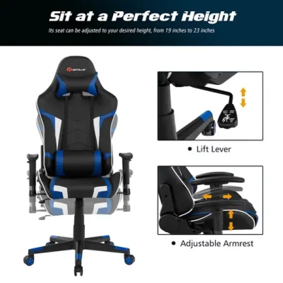 Costway X-Shaped Gaming Desk & Racing Style Massage Chair Set Home Office Black+White/Blue/Grey/Red image {8}