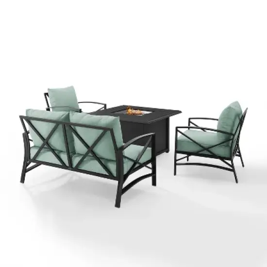 Kaplan 4pc Outdoor Conversation Set with Dante Fire Table - Mist - Crosley image {2}