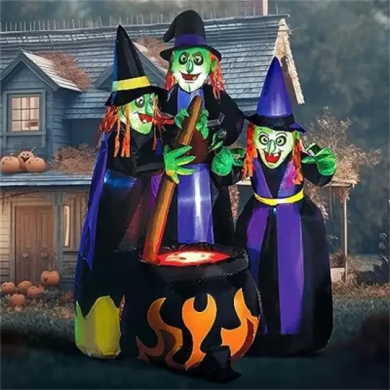 Joyfy 6 FT Halloween Inflatables Outdoor Decoration, Three Witch Around Cauldron Inflatable for Halloween Yard Garden Lawn Outdoor Indoor Decoration image {9}
