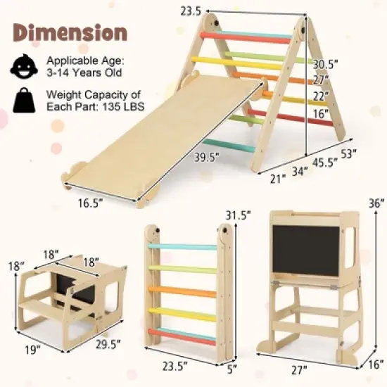Costway 7-in-1 Toddler Climbing Toy Set with Reversible Ramp Convertible Step Stool Multi-colored/Natural image {2}