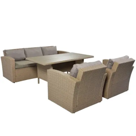 4pc Outdoor Wicker Conversation Set with Cushions - Gray - GODEER image {5}