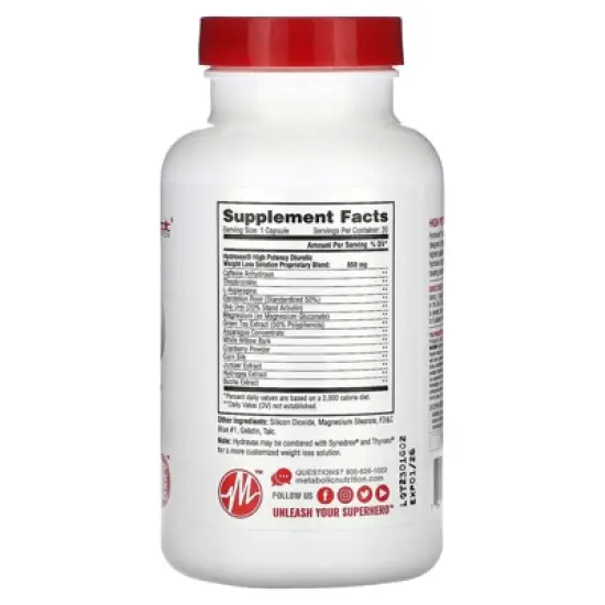 Metabolic Nutrition, Hydravax - Premium Diuretic Water Pills, Natural & Safe, Eliminates Water Retention, with Dandelion, Magnesium, Green Tea image {1}