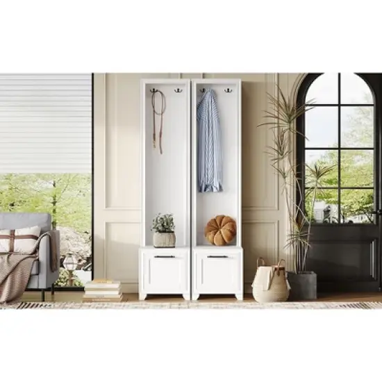TIRAMISUBEST Elegant Free Standing Hall Tree Set of 2 - White Entryway Organizer with Storage image {11}