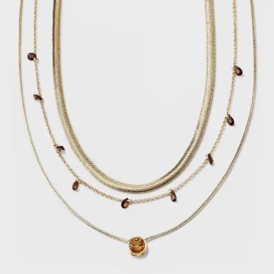 Stone Station and Pendant Multi-Strand Necklace Set 3pc - A New Day&trade; image {6}