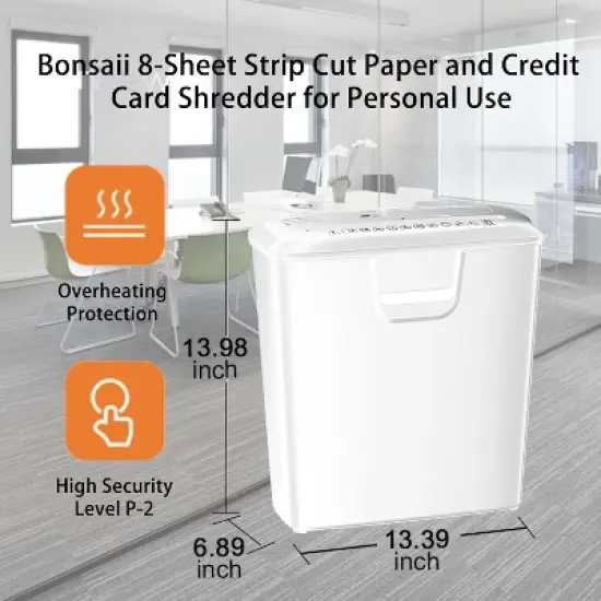 Bonsaii 8-Sheet Strip-Cut Shredder for Home Use, Shreds CDs/Credit Cards, Overheat Protection, 3.4 Gal Wastebasket for Home Office image {2}
