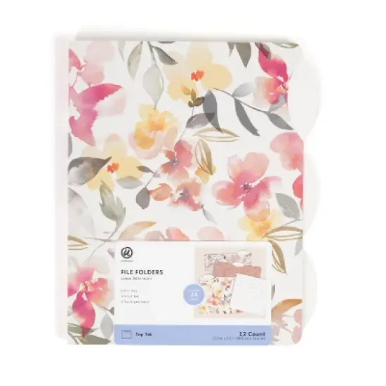 U Brands 12ct File Folders Loose Botanicals: Office Supplies, Filing Organizer, Non-Pronged, Multicolored, 250 Sheet Capacity image {2}