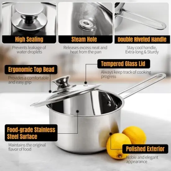 Itopfox Stainless Steel Cookware Set, 6-Piece Nonstick Induction Pots & Pans Set, Works with Gas/Electric Cooktops, Dishwasher Safe image {4}