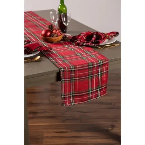 Design Imports  Christmas Metallic Plaid Table Runner, Red Tartan, 14X72" image {2}