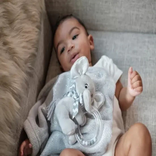 Bearington Collection Lil' Spout Plush Stuffed Animal Gray Elephant Ring Rattle, 5.5" image {2}