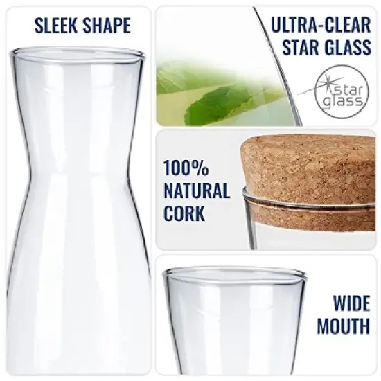 Bormioli Rocco Set Of 2 Ypsilon Carafe With Natural Cork Top Lid, 18.5 Oz. Star Glass Pitcher image {2}