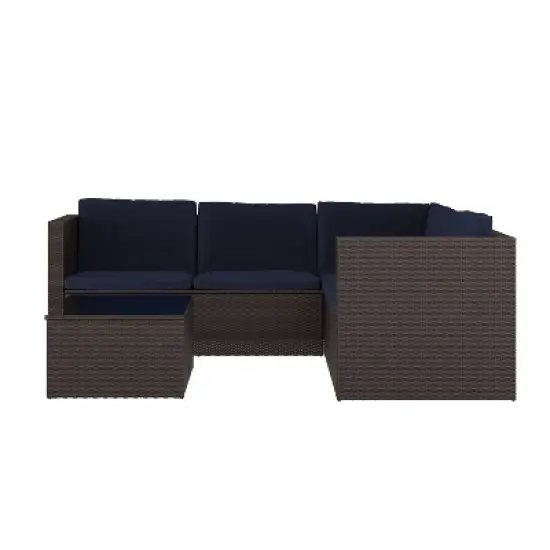 Emma and Oliver All Weather Wicker PE Rattan L-Shaped Sectional Sofa with Coffee Table and Included Back and Seat Cushions image {10}