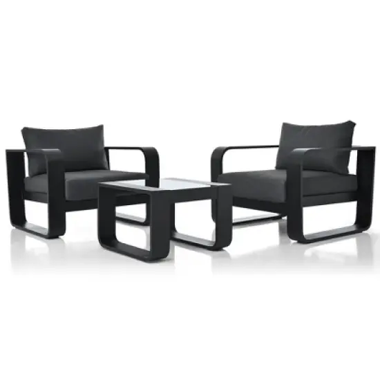 3-Piece Outdoor Aluminium Chair Set with Coffee Table and Thick Cushion image {9}