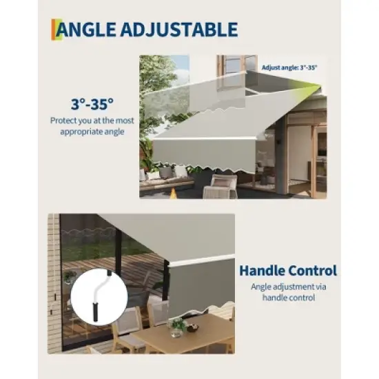 Manual Retractable Awning - Waterproof Sun Shade Patio Awning, Aluminum Frame, 280g Polyester Fabric, Adjustable Roll Out Awning for House Deck Porch image {5}