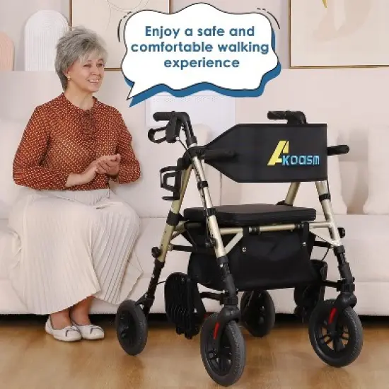 Lycvki Foldable 2 in 1 Rollator Walker with Brakes and Adjustable Seat, Handle image {8}
