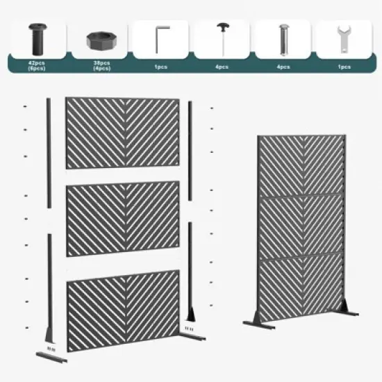 Pexfix 72 x 47 Inch Metal Privacy Screen Freestanding Outdoor Divider Panel For Patio Deck Balcony Heavy Duty Base Weatherproof White Mountain Shape image {10}