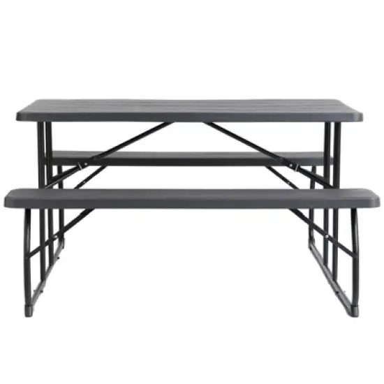 Gardenised Gray Outdoor Foldable Woodgrain Portable Picnic Table Set image {5}