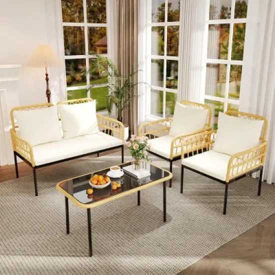 4 Pieces Outdoor Wicker Patio Conversation Bistro Set image {4}