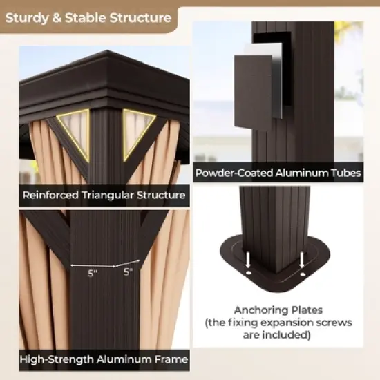 Tangkula 12' x 16' Double-Roof Hardtop Gazebo with Galvanized Steel Roof Netting Outdoor image {6}