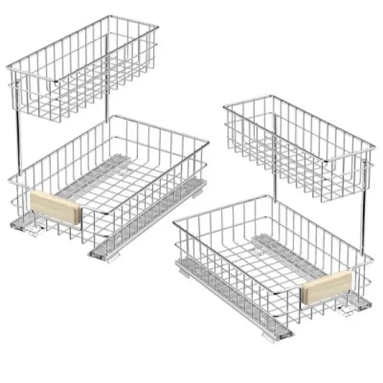 Pull Out Cabinet Organizer, Under Sink Slide Out Storage Shelf with 2 Tier Sliding Wire Drawer image {15}