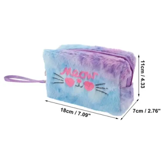 Unique Bargains Women's Portable Sequin Plush Cat Makeup Bag 1 Pc image {1}