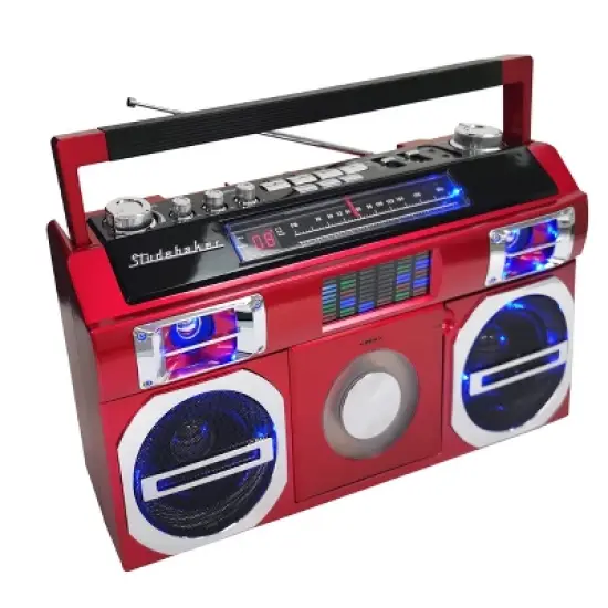 Studebaker SB2145 80's Retro Street Portable Bluetooth Boombox with FM Radio, CD Player, LED EQ and 10 Watts RMS Power image {2}