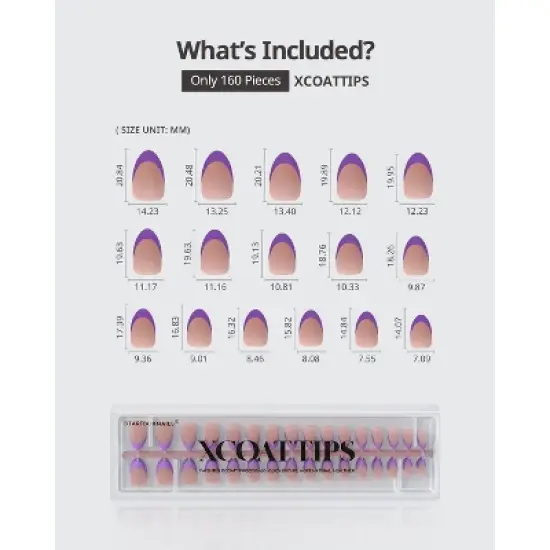 BTArtboxnails XCOATTIP&reg; Press-On Nails - Purple Pastel French - Short Almond -160ct image {12}