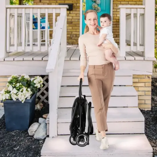 Infans Portable Baby Stroller One-Hand Fold Pushchair W/ Aluminum Frame Grey image {2}