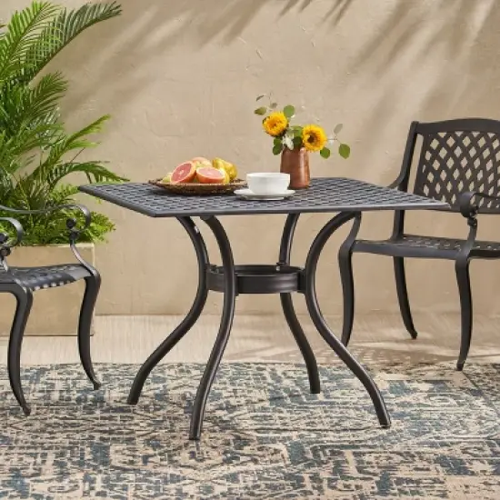 Gulches Patio Dining Tables - Black Sand Square Outdoor Table with Mesh Design image {1}