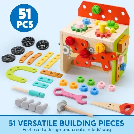 51PCS Kids Wooden Educational Tool Set for Boys Girls, Montessori Toys for 3 4 5 6 Year Old, Learning Construction Toys, Christmas Birthday Gift image {3}