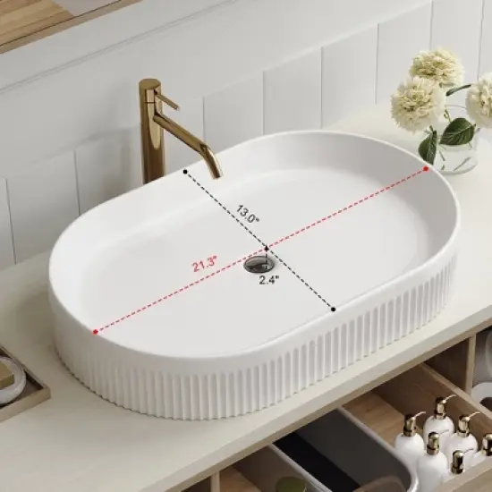 Mshliw 40 Inch Wall Mounted Bathroom Vanity with Oval Ceramic Sink, Floating Solid Wood Cabinet and Open Shelf Storage image {4}