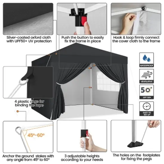 Yaheetech 12x12 FT Pop Up Canopy Tent with 4 Sidewalls and Roller Bag image {3}