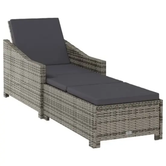 vidaXL Outdoor Sun Lounger with Adjustable Backrest and Slide Armrests - Poly Rattan Garden Furniture in Gray with Dark Gray Cushion image {9}