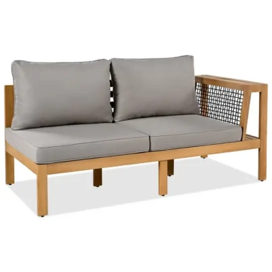 Merax 4-Piece Acacia Wood Outdoor Sofa Set with a Coffee Table and Adjustable Foot Pads image {6}