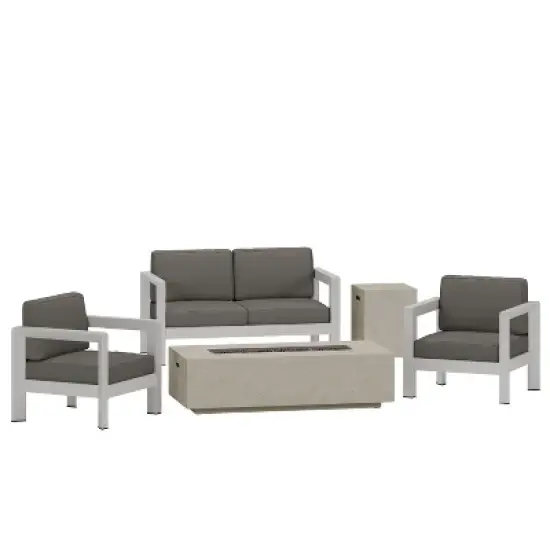 GDFStudio Alec Outdoor Aluminum 4 Seater Chat Set with Fire Pit image {12}