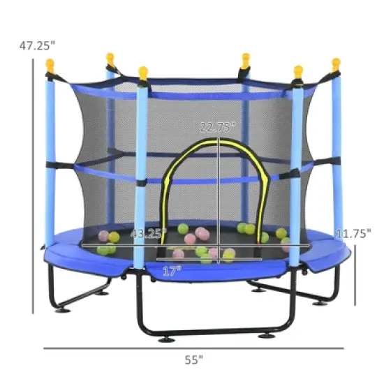 DSVIMOY Trampoline, 55" Kids Trampoline Bouncing Jumping Mat Recreational Trampoline with Enclosure Net, Blue,55"*55"*47.25" image {1}