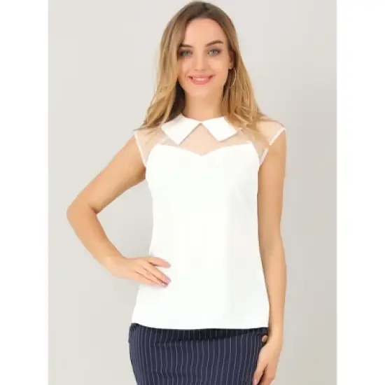 Allegra K Women's Mesh Semi Sheer Work Office Top Peter Pan Collar Shirt image {1}