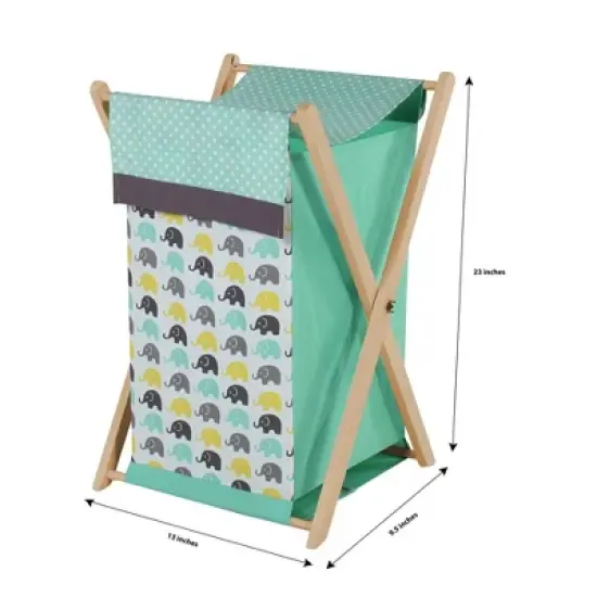 Bacati - Elephants Mint/Yellow/Gray Laundry Hamper with Wooden Frame image {1}