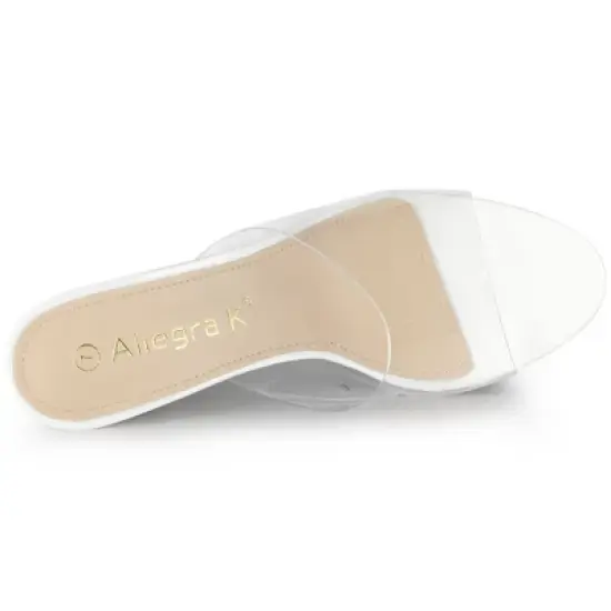 Allegra K Women's Clear Glitter Chunky Heels Slide Heel Sandals image {4}