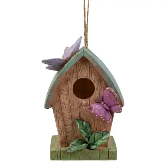 Northlight 10" Brown and Green Hanging Birdhouse with Butterflies Outdoor Garden Decor image {5}