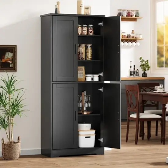 70"  Tall Kitchen Pantry Cabinet with 4 Doors and Adjustable Shelves, Freestanding Storage Cabinet for Bathroom, Dining Room, Living Room image {1}