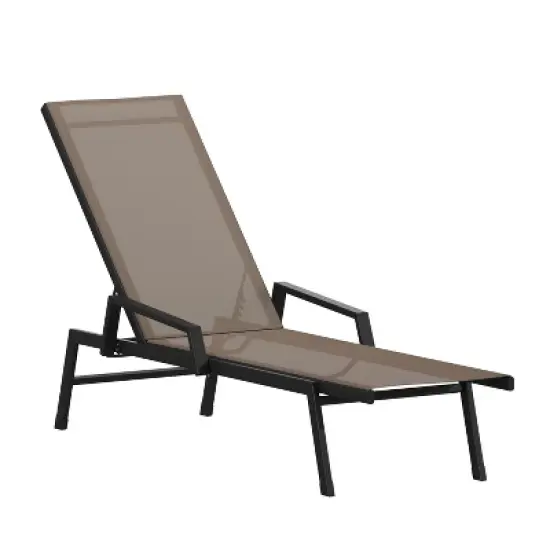 Emma and Oliver Textilene Adjustable 5 Position Patio Chaise Lounge with Armrests and Metal Frame image {11}
